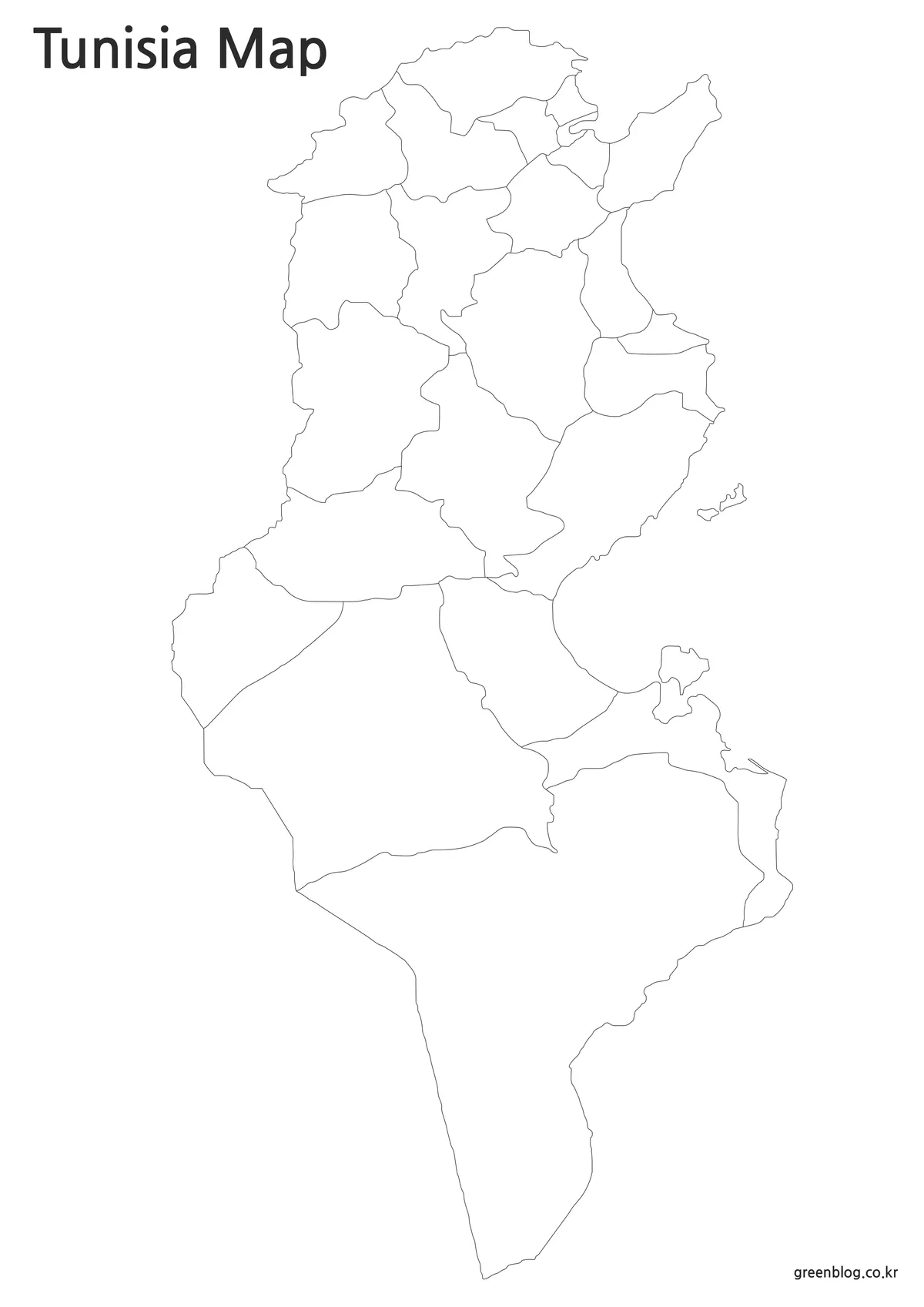 경계선만 남아 있는 빈 형태의 튀니지 지도