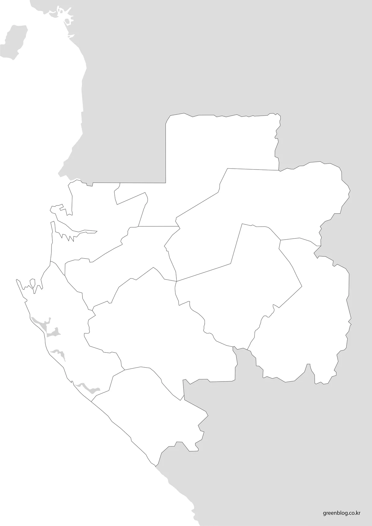 행정 경계선 중심으로 정리된 가봉 윤곽선 지도