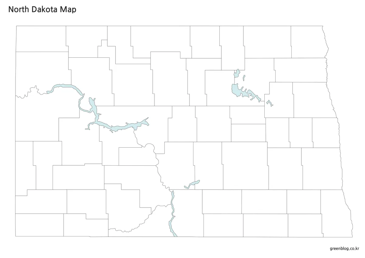 경계선만 표시된 노스다코타 윤곽선 지도