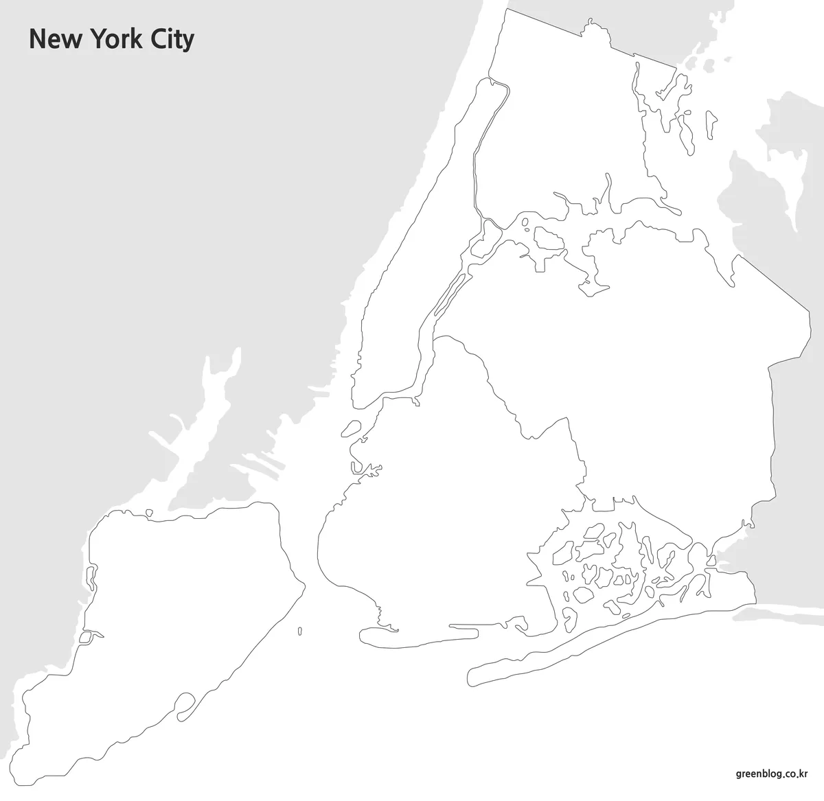 뉴욕시 윤곽선 지도 경계만 표시된 편집용 지도