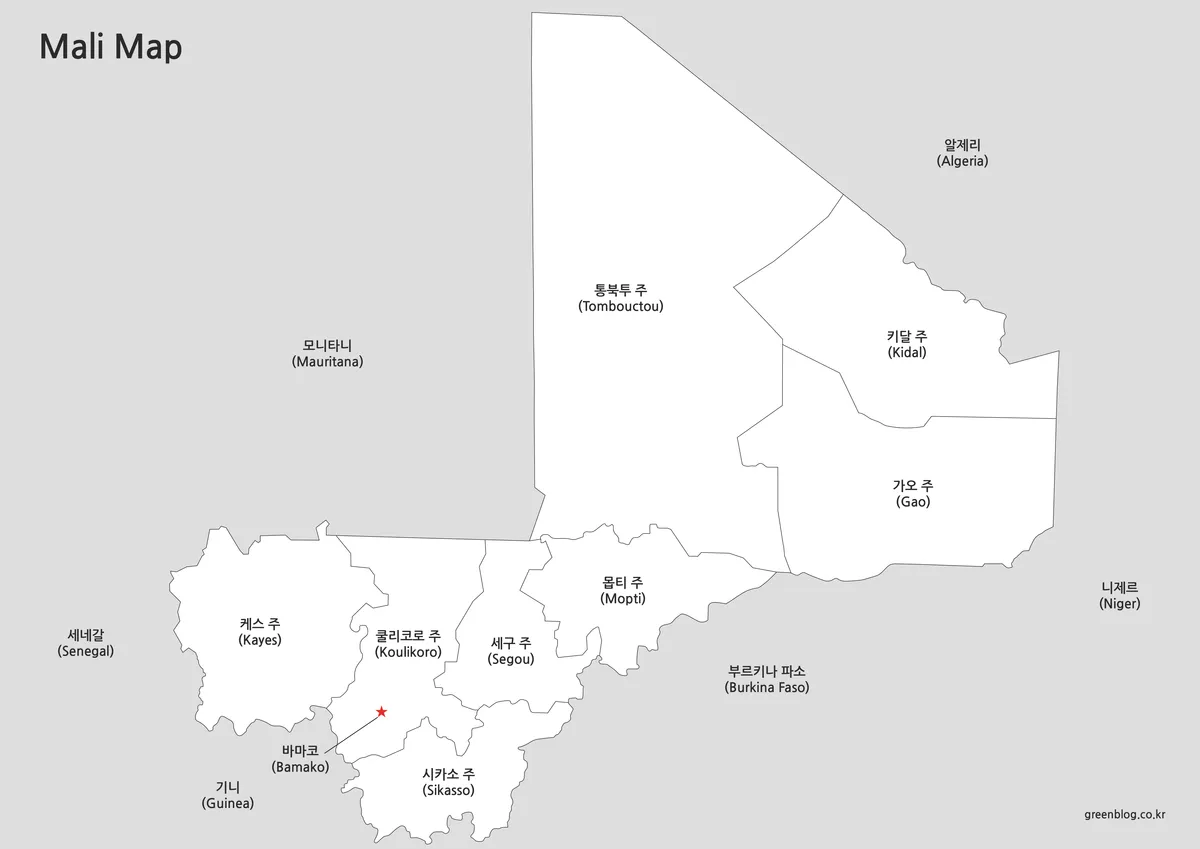 말리 기본 지도 흰색 배경 인쇄용 이미지