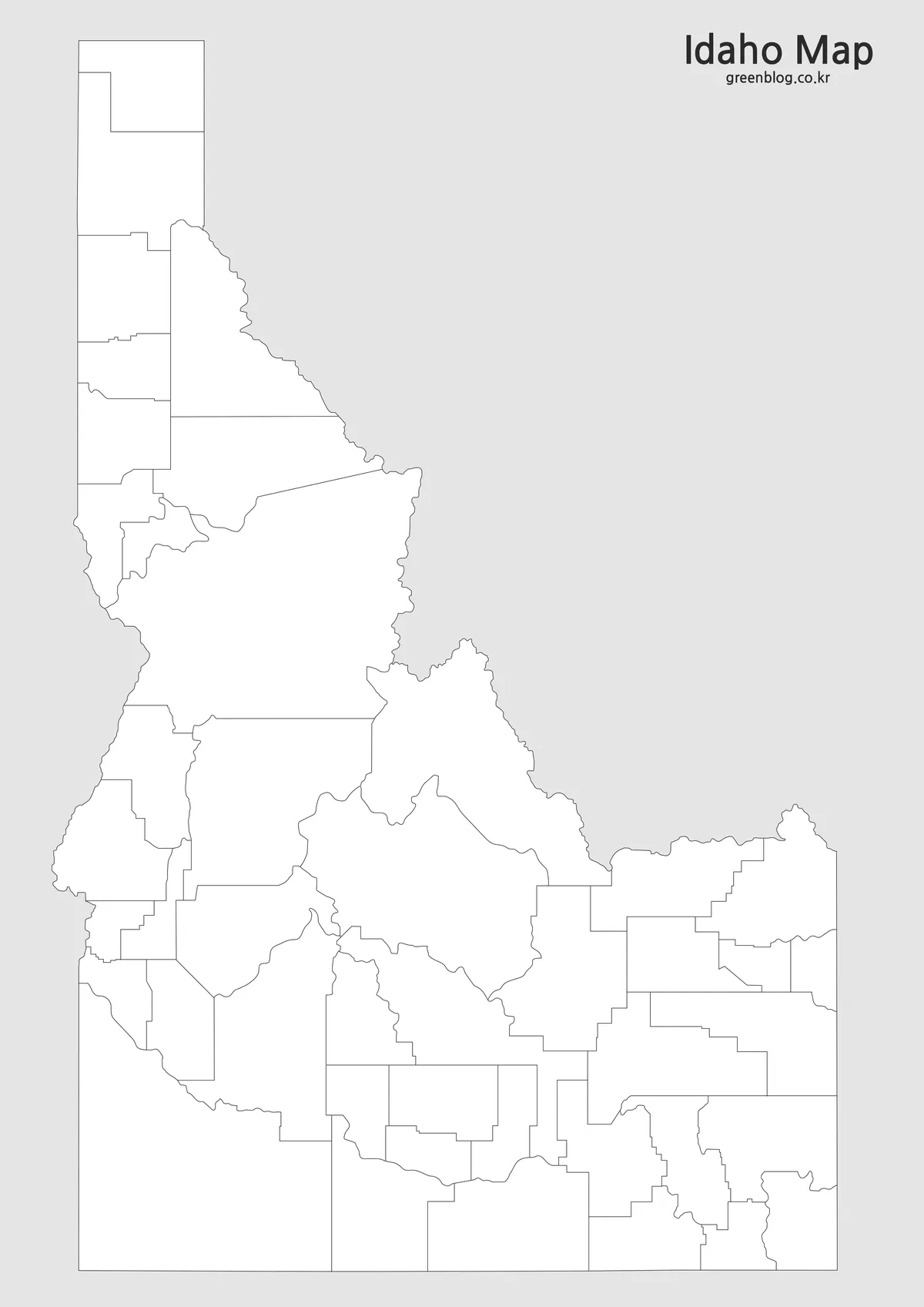 아이다호 경계선만 표시된 윤곽선 지도