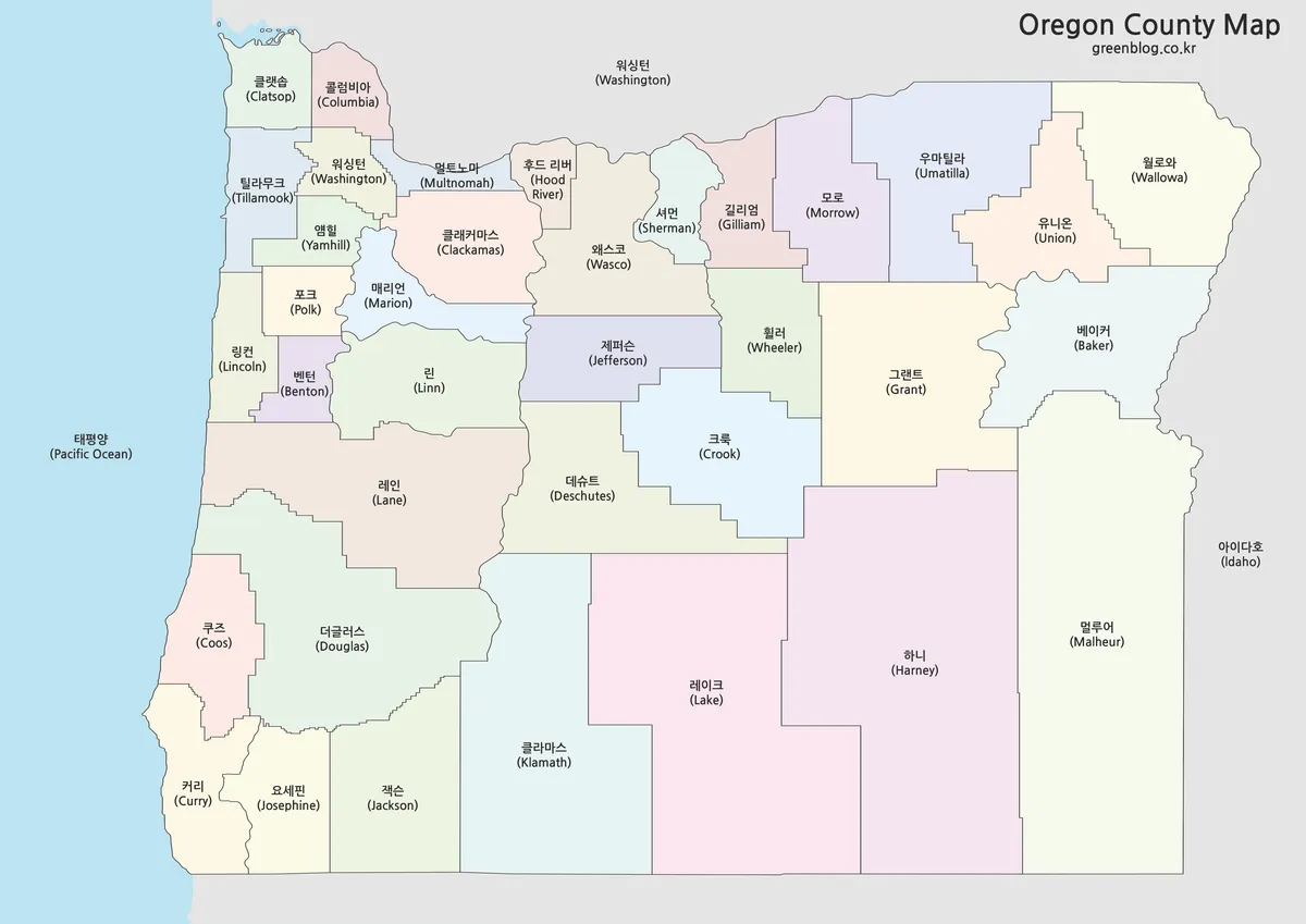 오리건 지도 대표 이미지