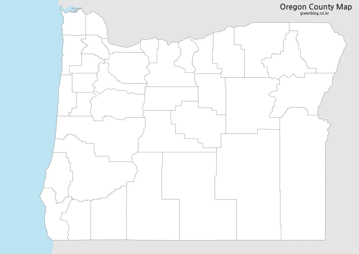 색상과 글자가 없는 오리건 주 윤곽선 지도