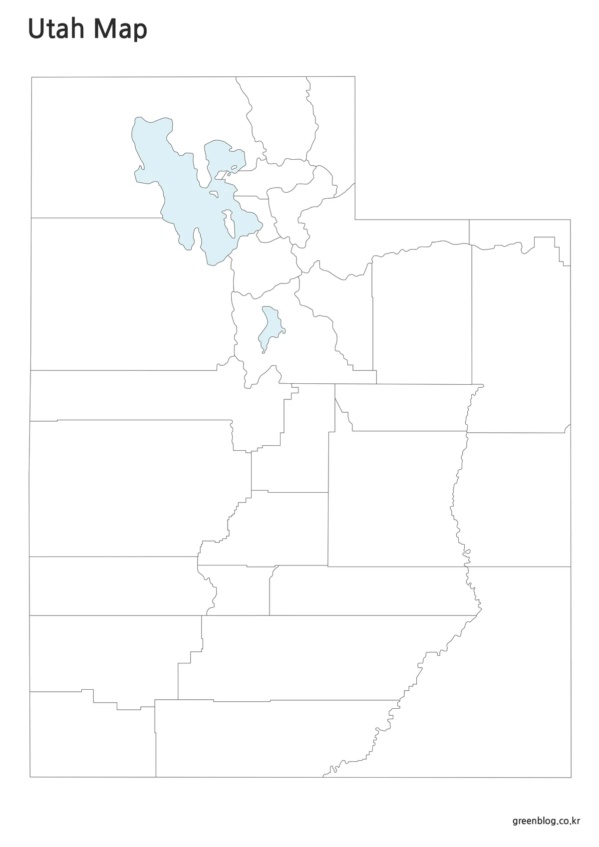 유타 주 경계선만 표시된 지도 이미지