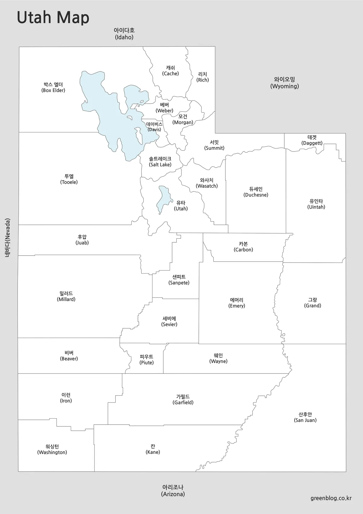 유타 주 흑백 행정구역 지도