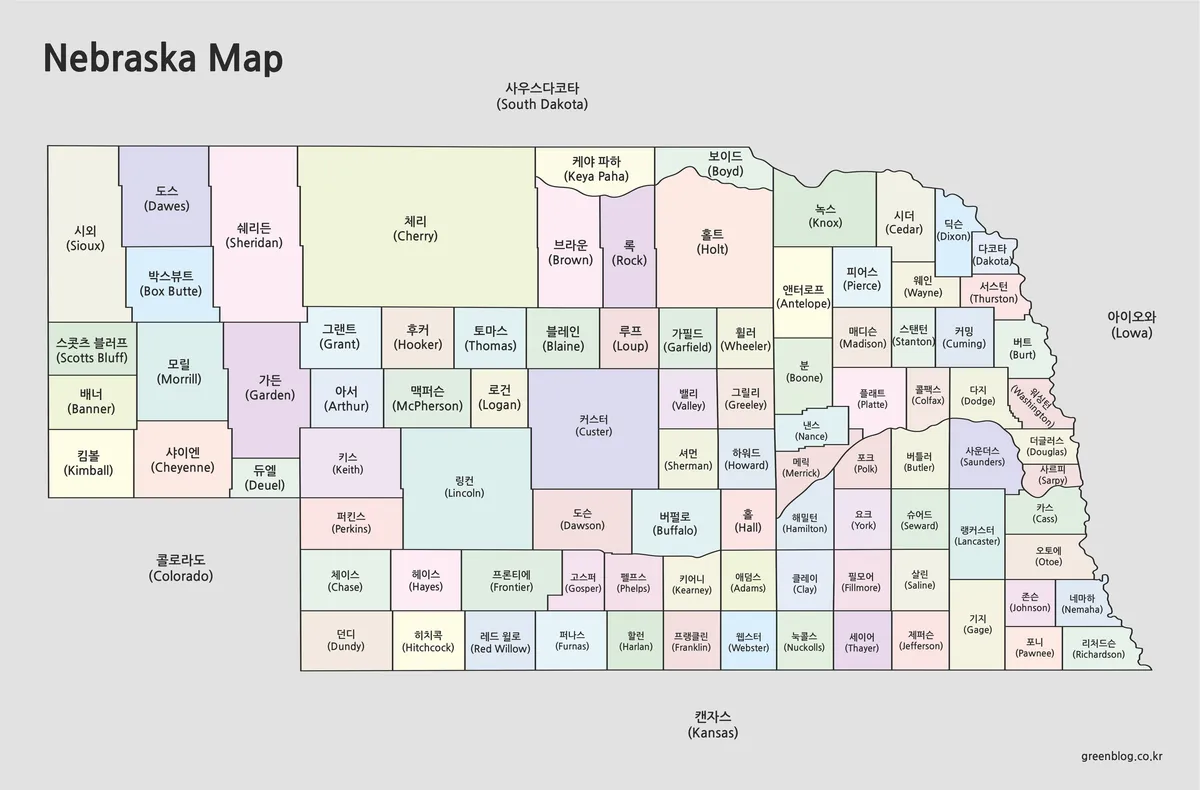 네브래스카 지도 대표 이미지