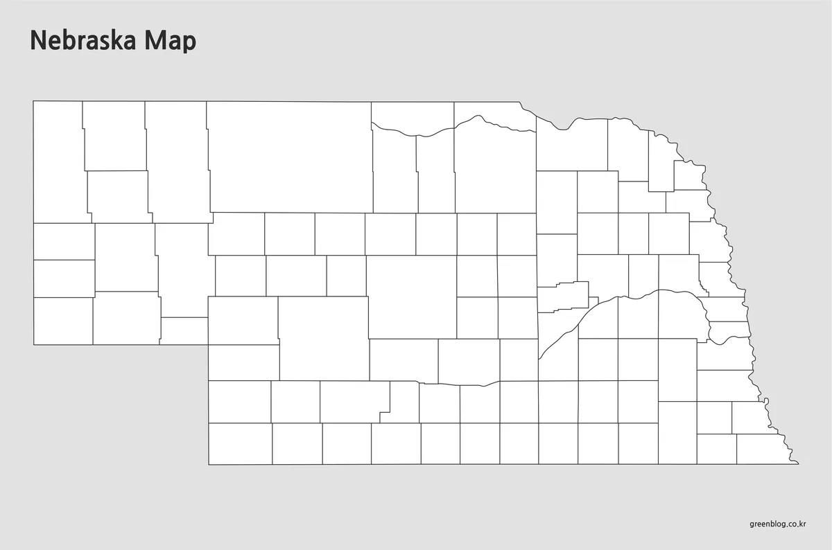 경계선만 표시된 네브래스카 지도 이미지