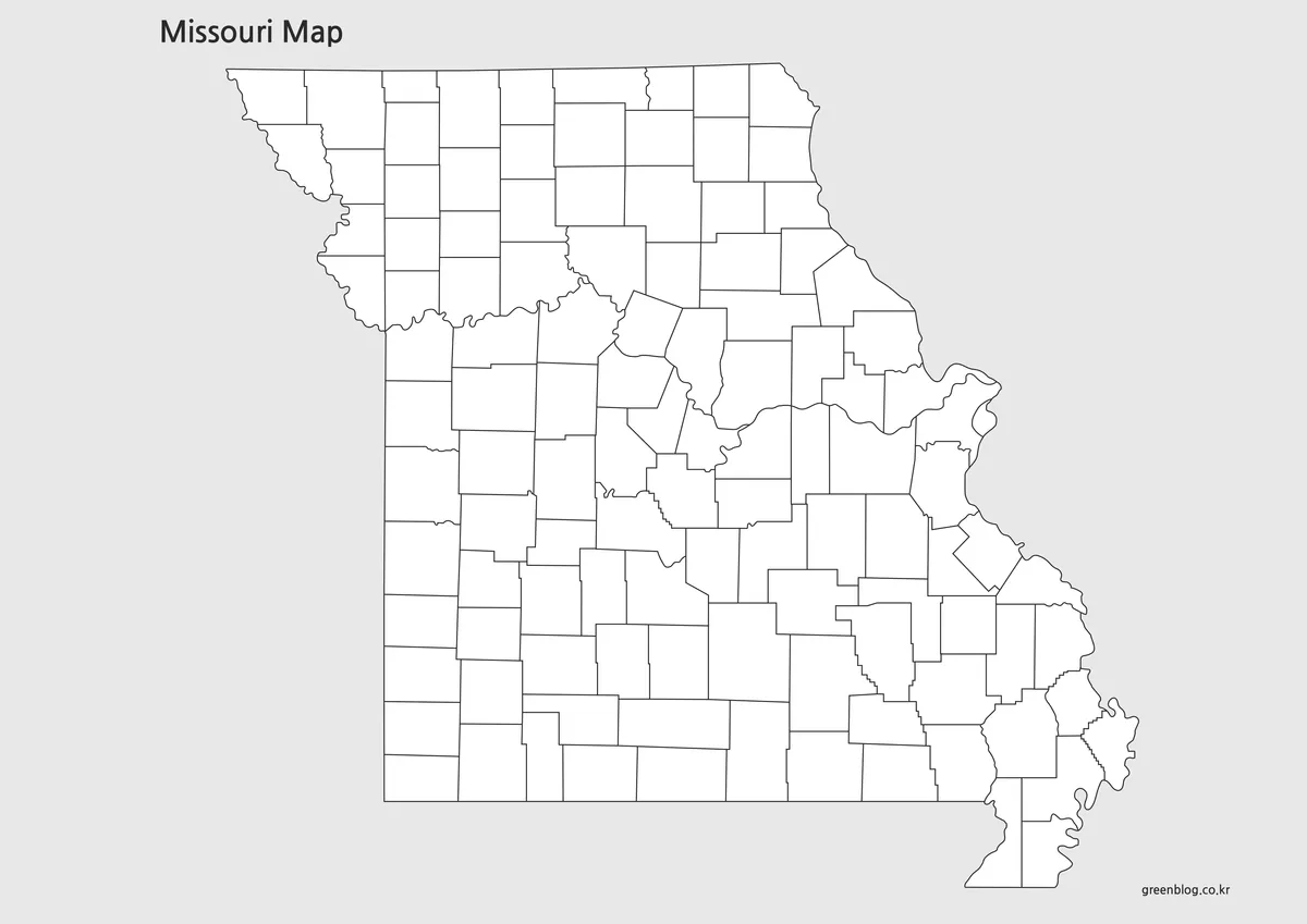 미주리 주 경계선만 표시된 지도