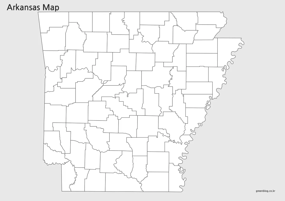 아칸소 경계만 표시된 윤곽선 지도 이미지