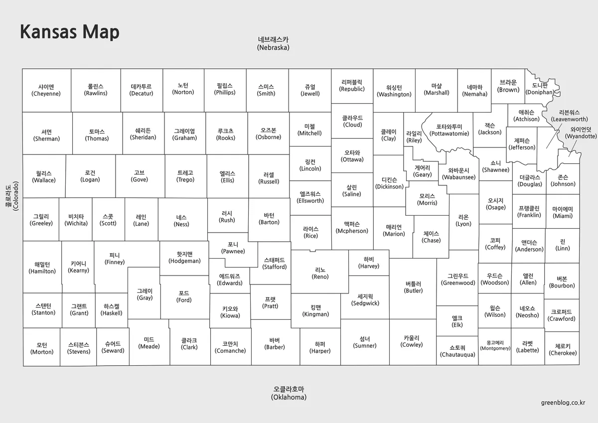 캔자스 기본 지도 흑백 스타일 이미지