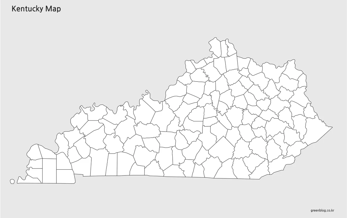 켄터키 주 경계선만 표시된 윤곽선 지도 이미지