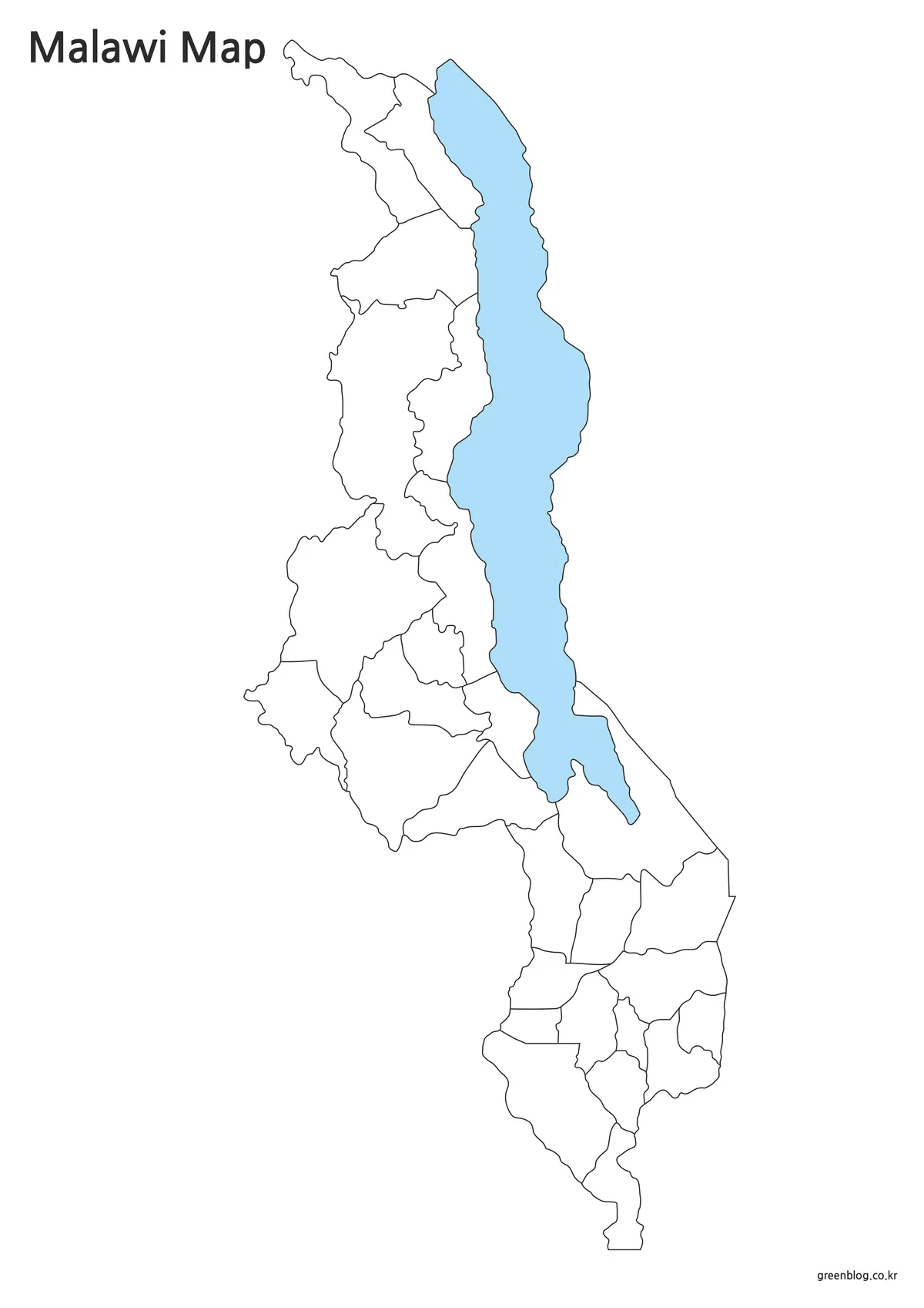 말라위 윤곽선 지도 편집용 이미지