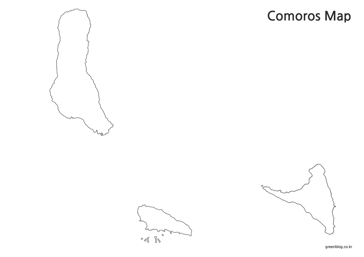 글자와 색을 제거하고 경계선만 남긴 코모로 윤곽선 지도 이미지