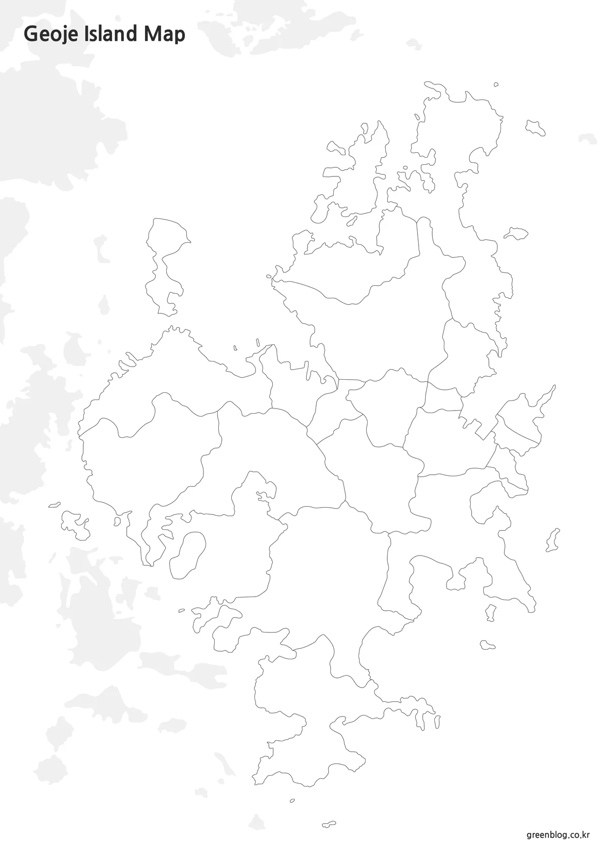 글자와 색을 제거하고 윤곽선만 남긴 거제도 지도 이미지
