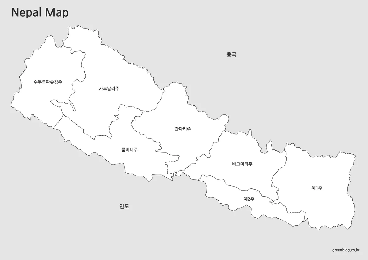 색을 줄여 단순하게 구성된 네팔 지도
