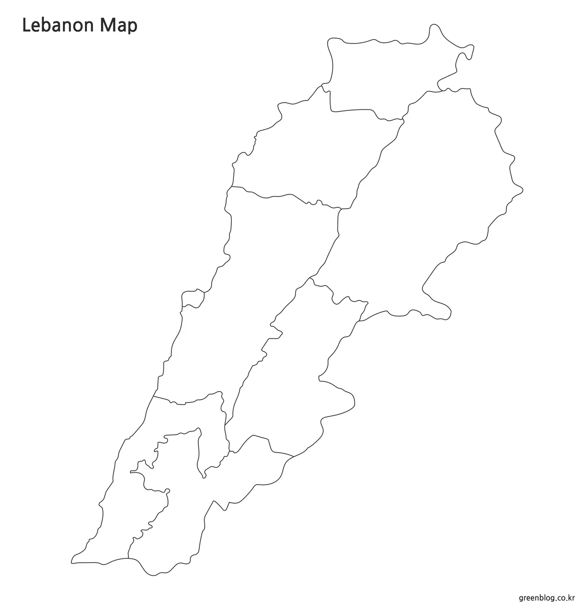 선만 남아 있는 레바논 윤곽선 지도