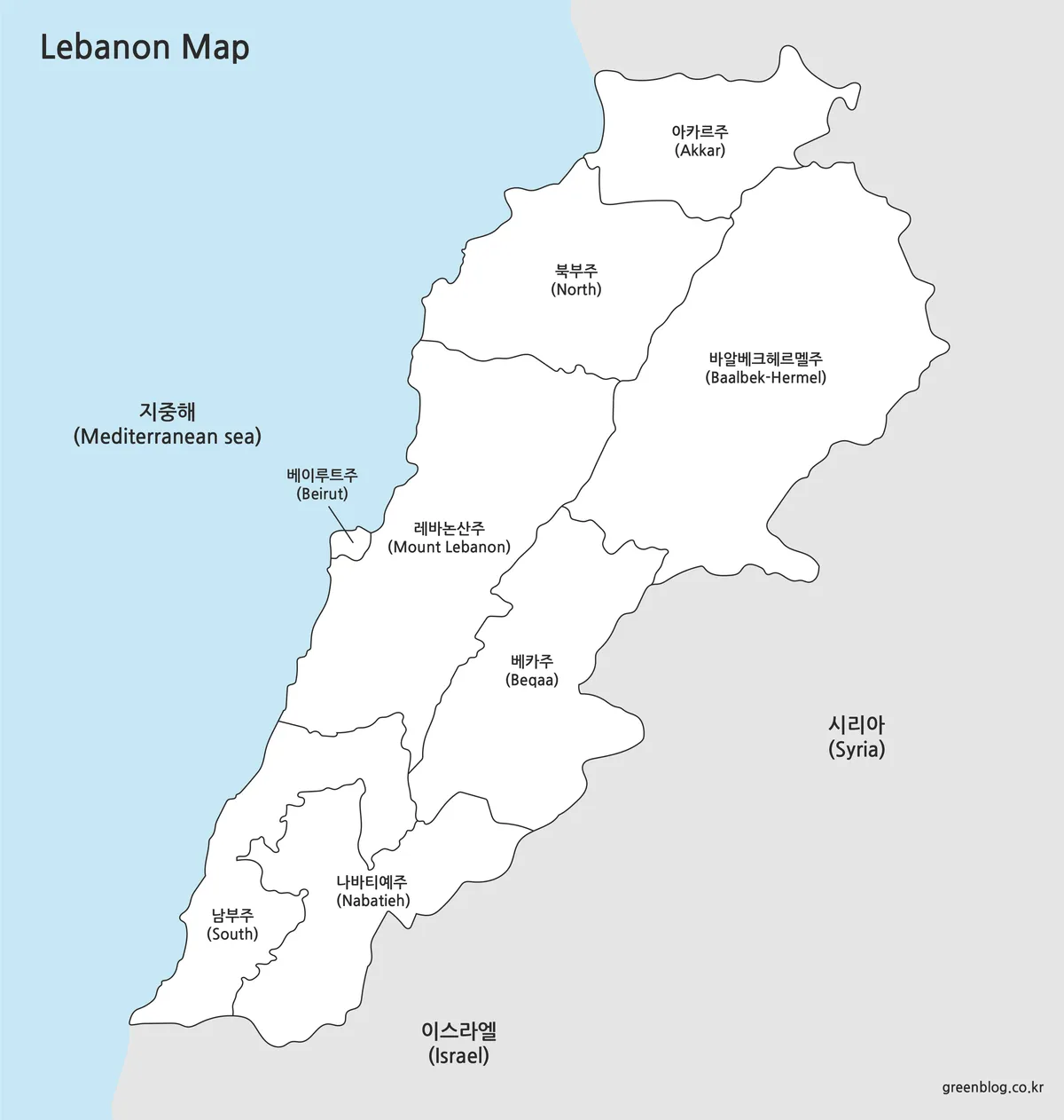 색을 제거한 레바논 지도