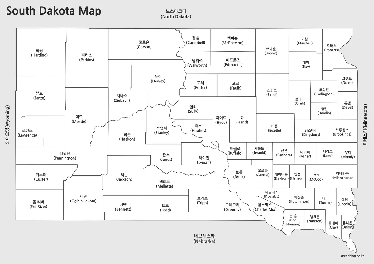 사우스다코타 흑백 지도 파일