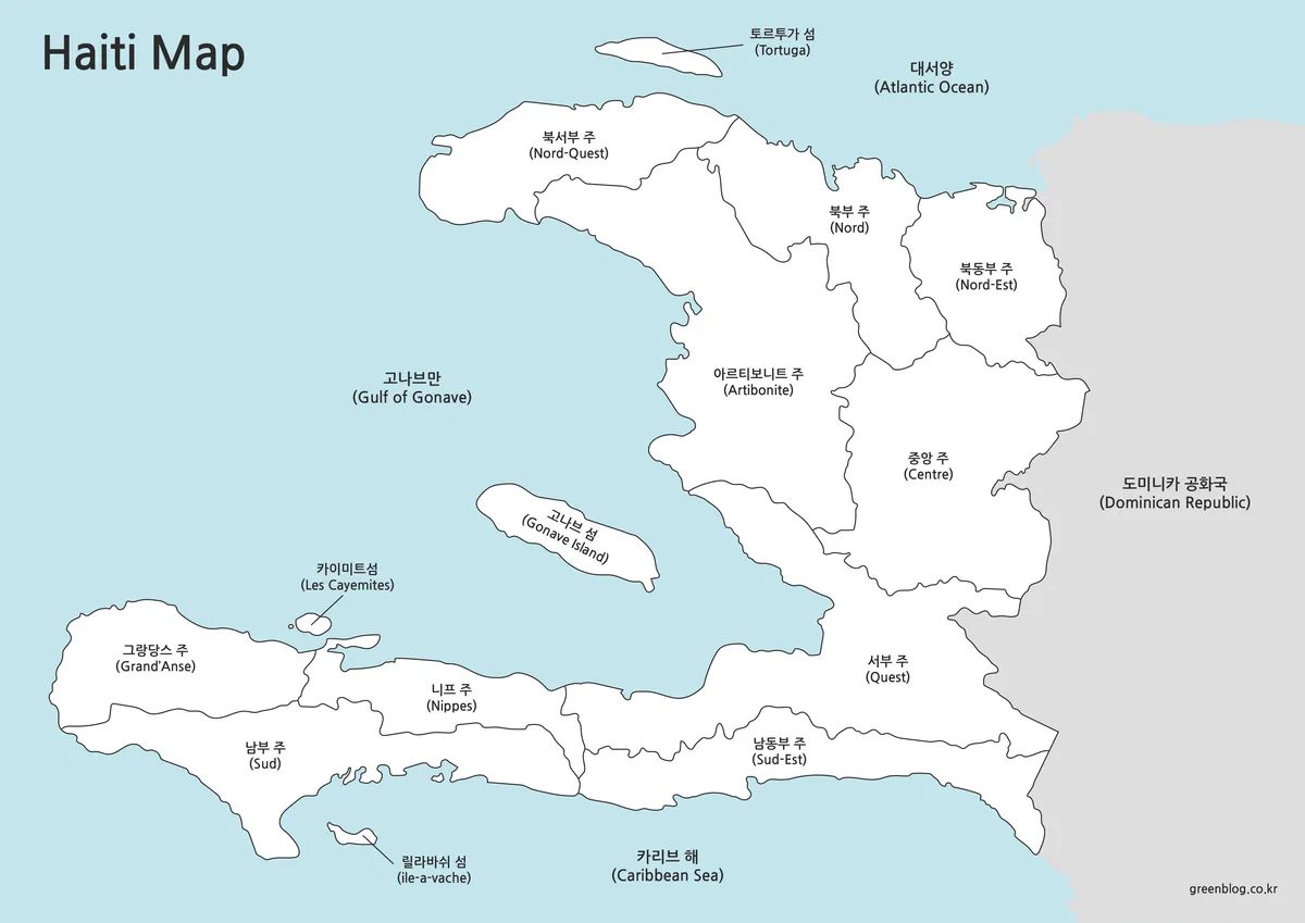 아이티 지도 흑백 인쇄용 지도