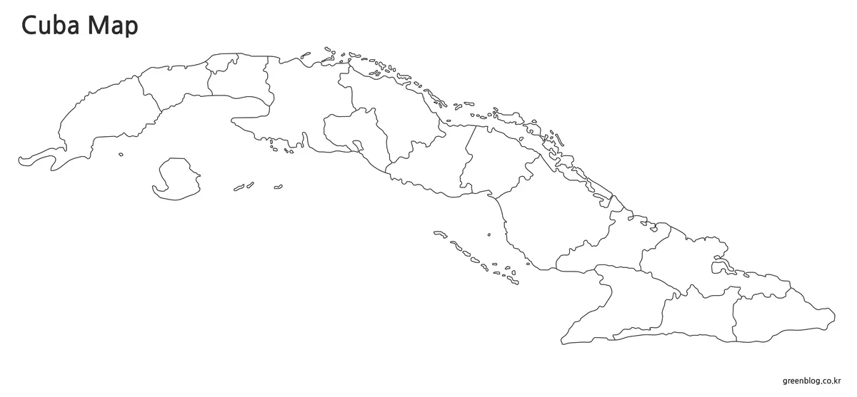 경계선만 표시된 쿠바 윤곽선 지도 이미지