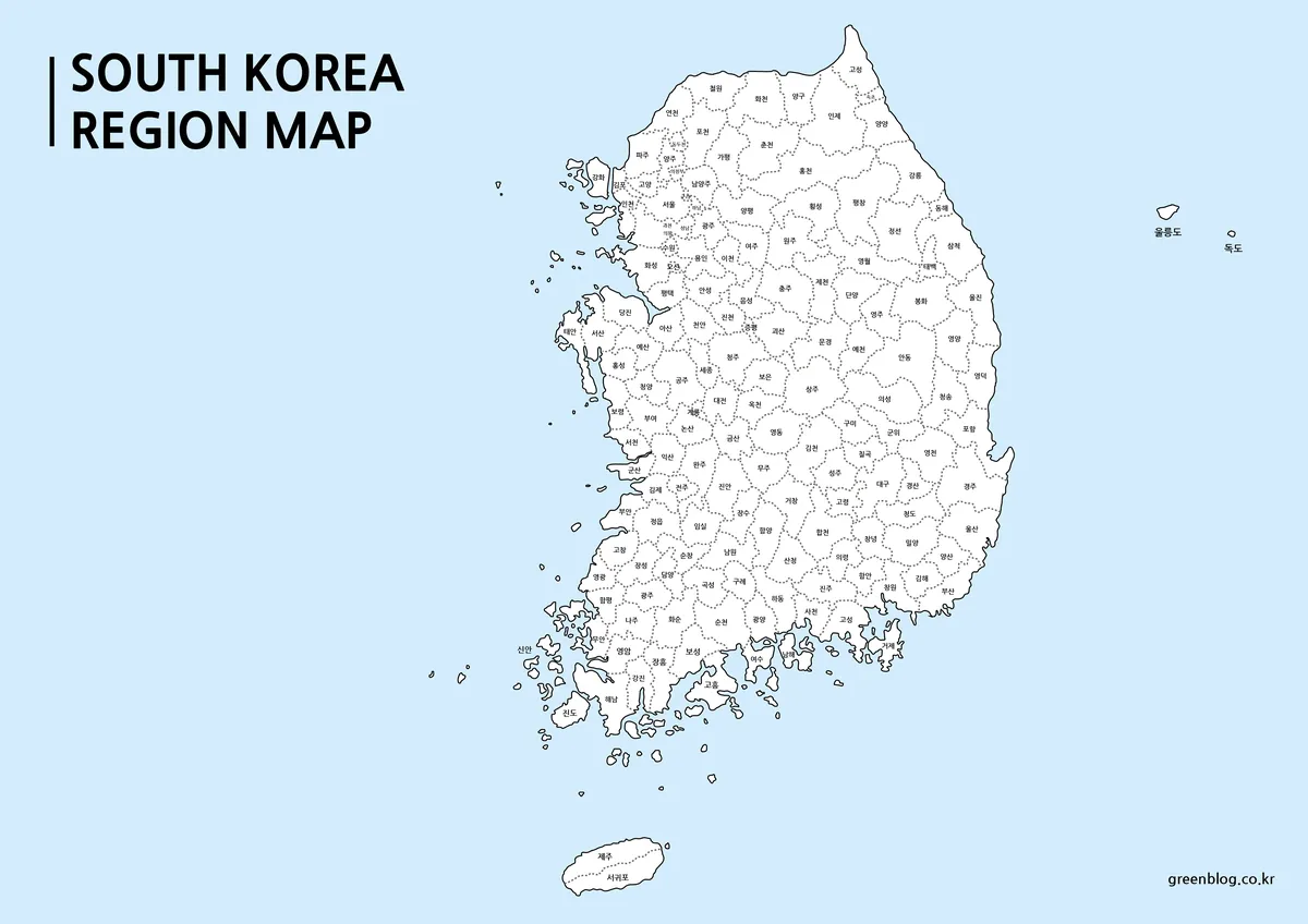대한민국 전국 시군구 이름과 경계를 표시한 상세 행정구역 지도