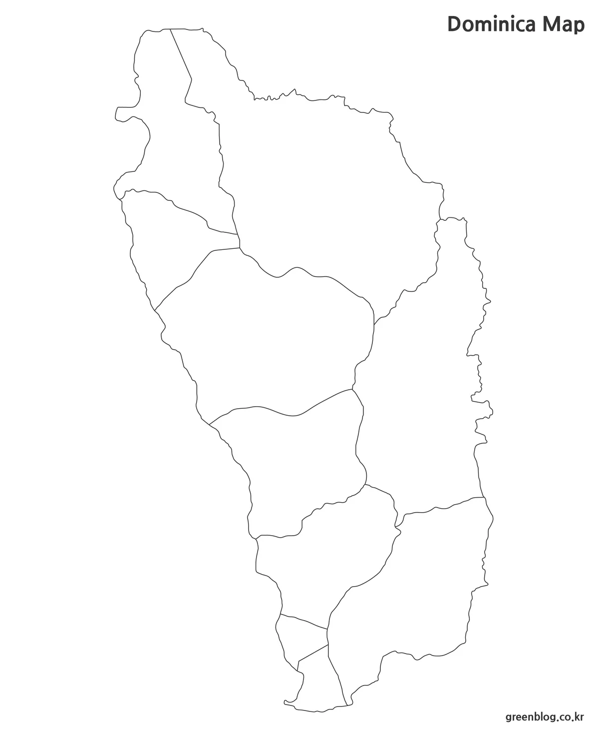 도미니카 연방 윤곽선 지도와 편집용 경계선 이미지