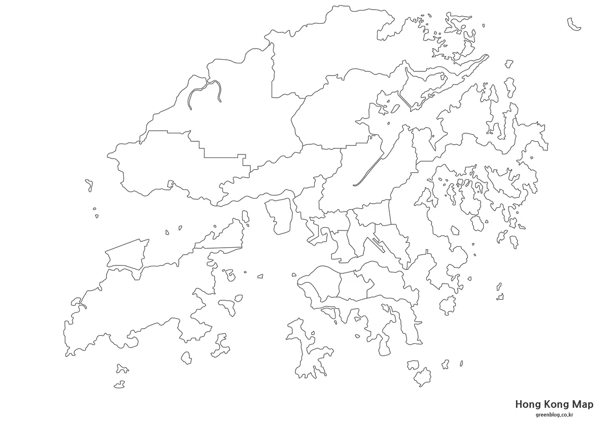 홍콩 윤곽선 지도 편집용 경계선 지도