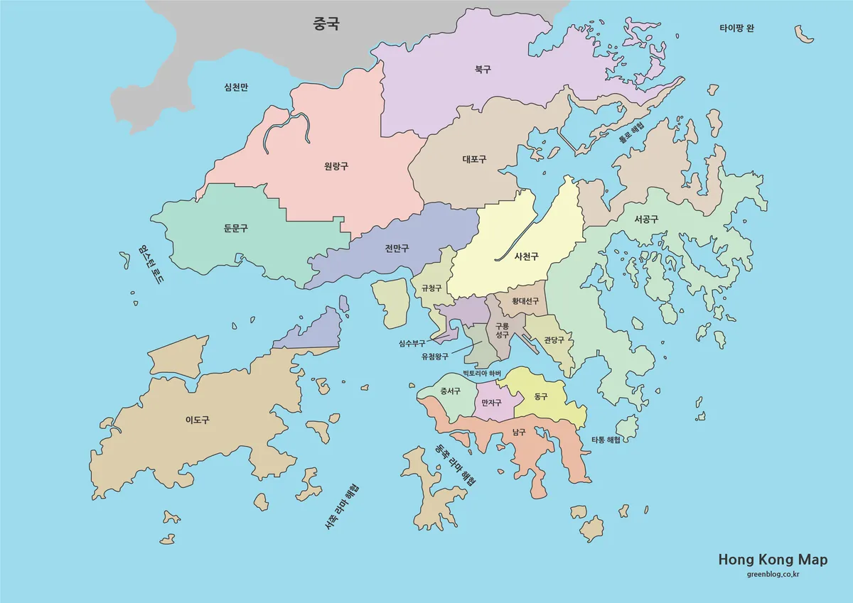 홍콩 지도 색상 기본 윤곽선 3가지 자료