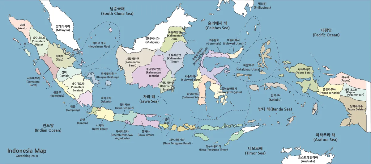 인도네시아 지도 색상 기본 윤곽선 3가지 자료