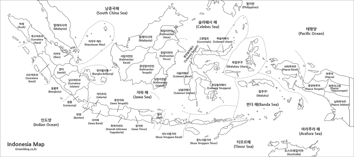 인도네시아 기본 지도 흑백 행정구역 지도