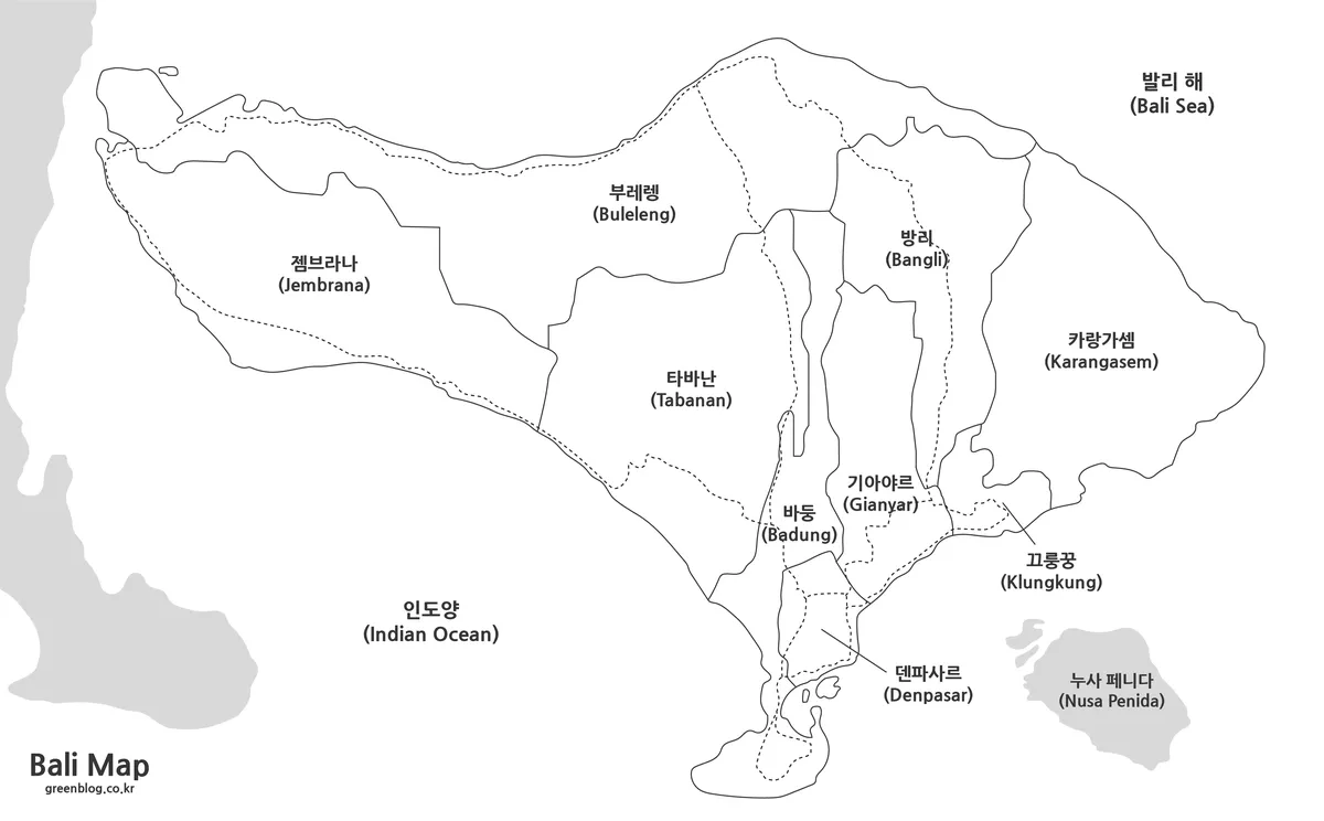 발리 기본 행정구역 지도