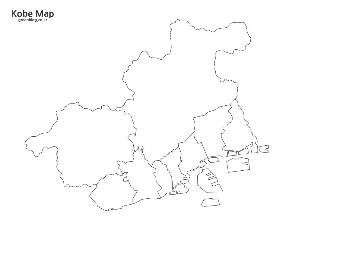 고베 윤곽선 지도와 편집용 경계선 이미지