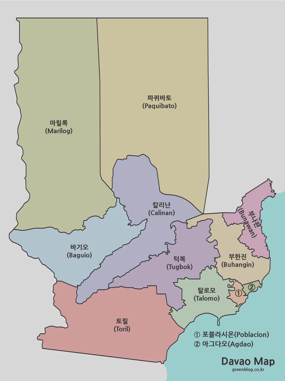 다바오 행정구역 색상 지도