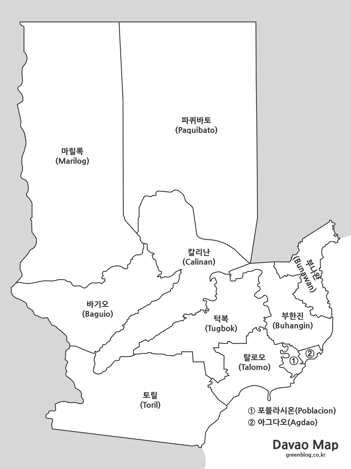 다바오 기본 지도 흑백 인쇄용 자료