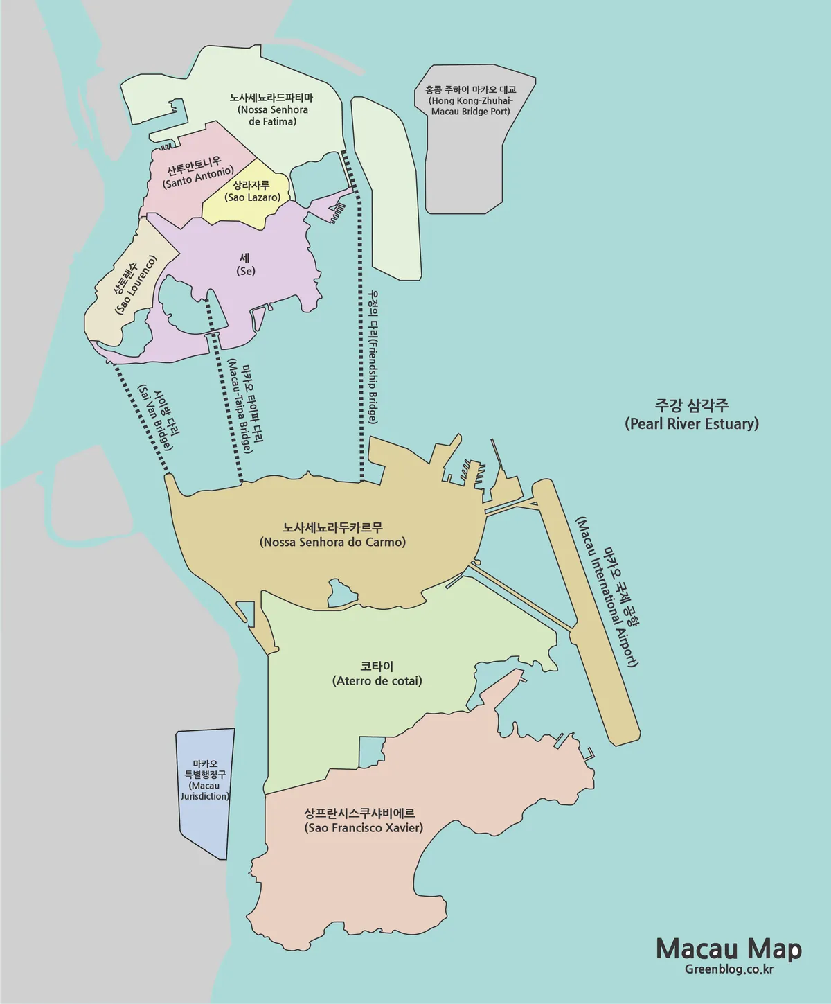 마카오 지도 다운로드 자료를 색상 지도 기본 지도 윤곽선 지도로 정리한 대표 이미지