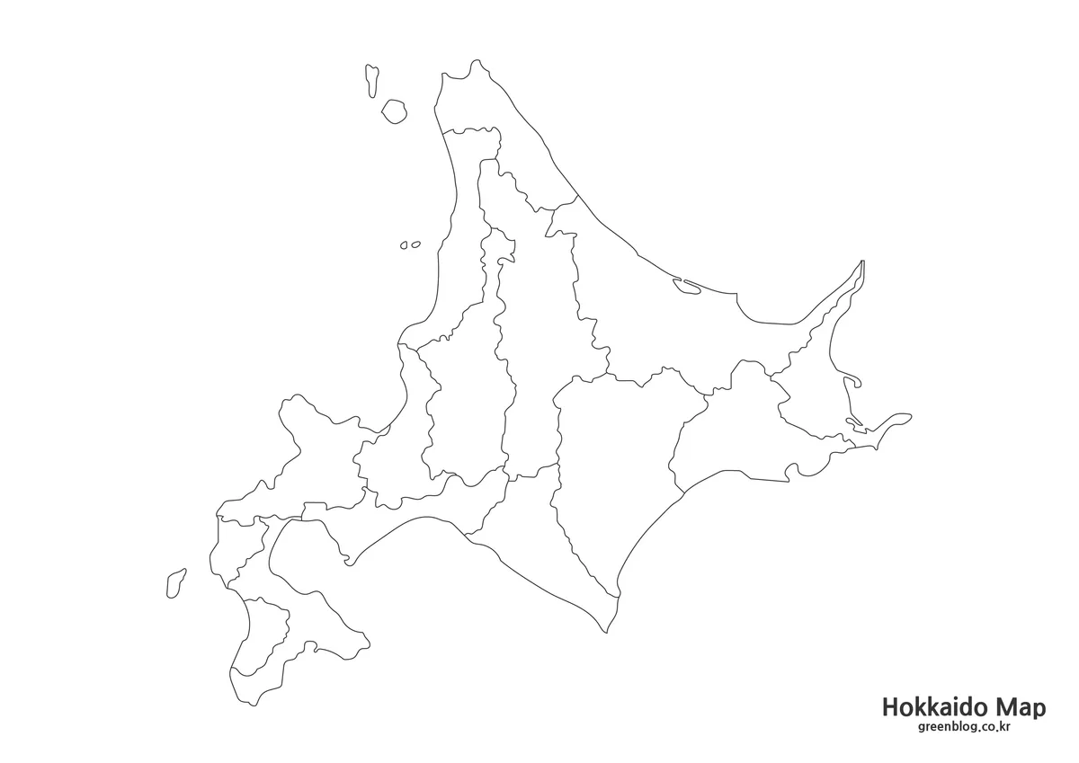 홋카이도 행정구역 경계선만 표시한 편집용 윤곽선 지도