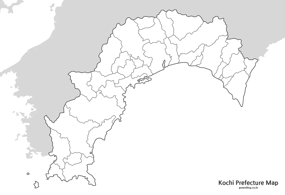 고치현 윤곽선 지도