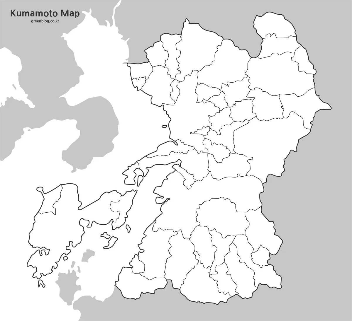 구마모토현 윤곽선 지도