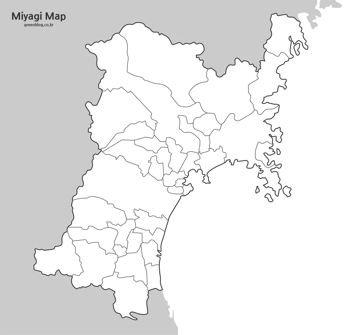 미야기현 윤곽선 지도