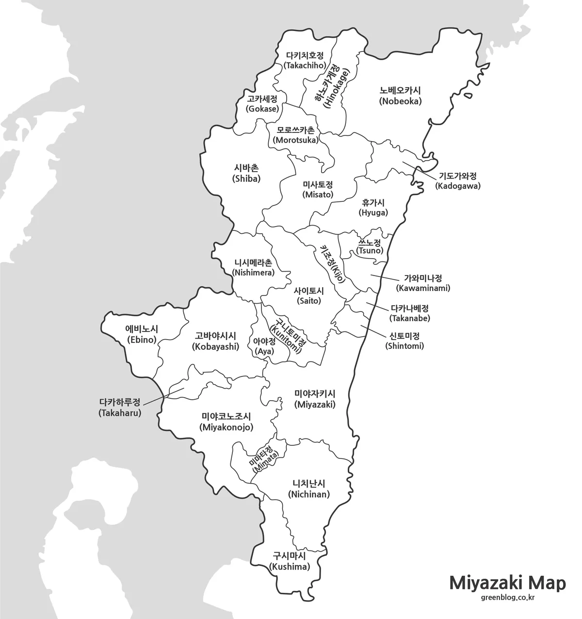 미야자키현 기본 행정구역 지도