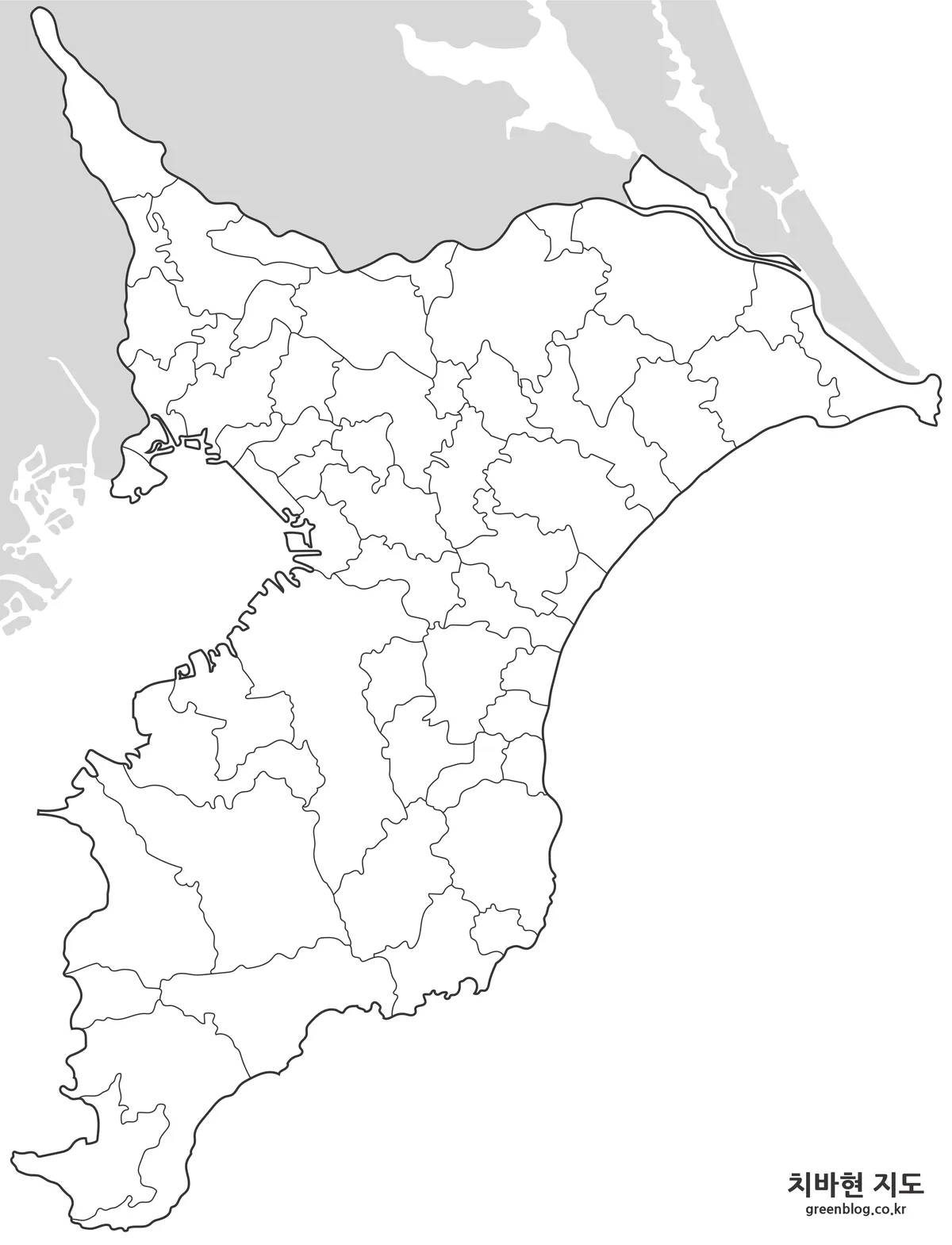 치바현 행정구역 윤곽선 지도