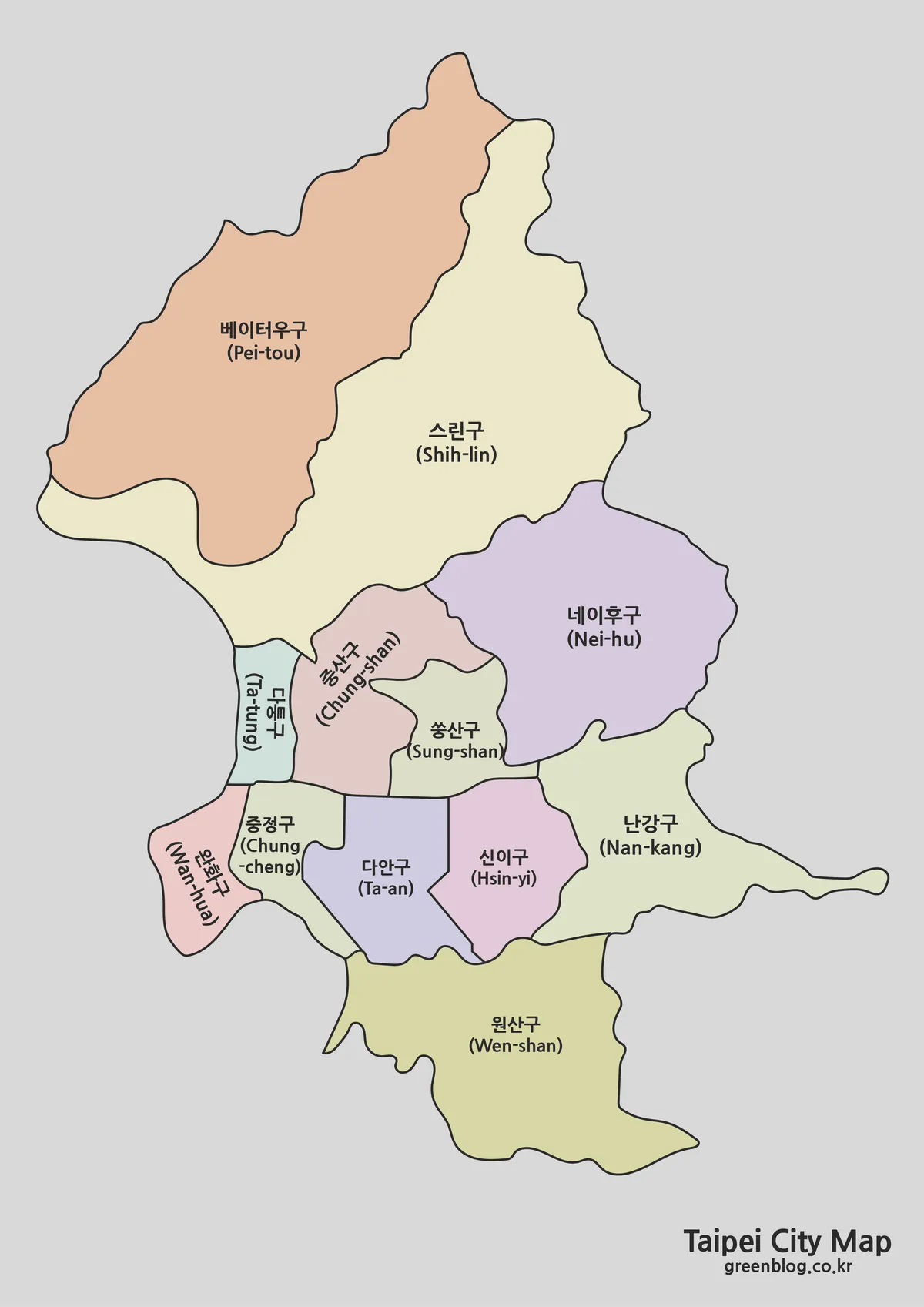 타이베이 행정구역 색상 지도