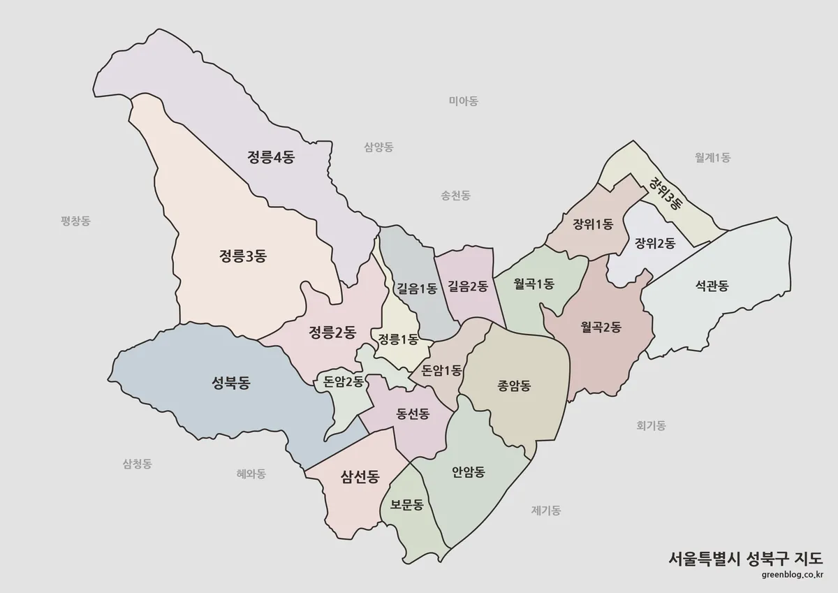 성북구 지도 3종|20개 행정동 경계와 위치 무료 다운로드 | GREEN MAP