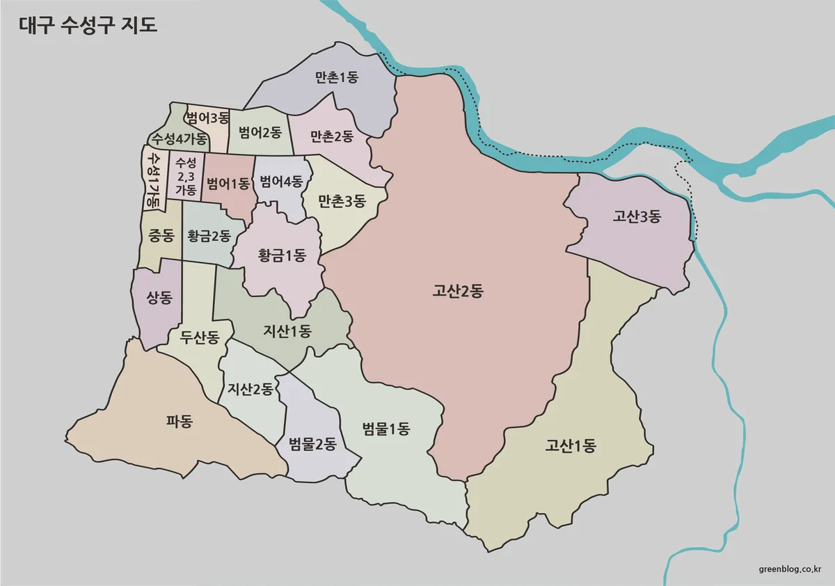 대구 수성구 지도|도심 생활권과 고산 지역의 행정구역 경계 | GREEN MAP