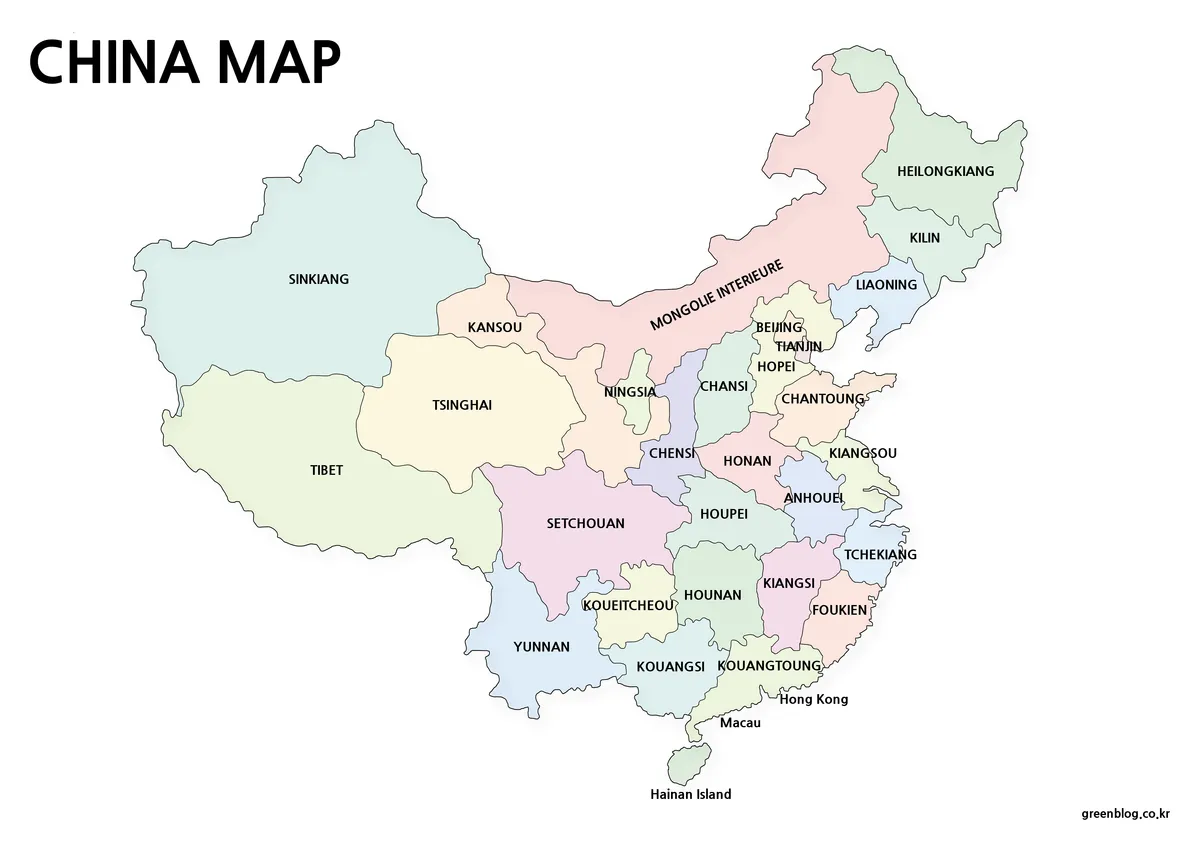 Color-coded China map showing administrative regions