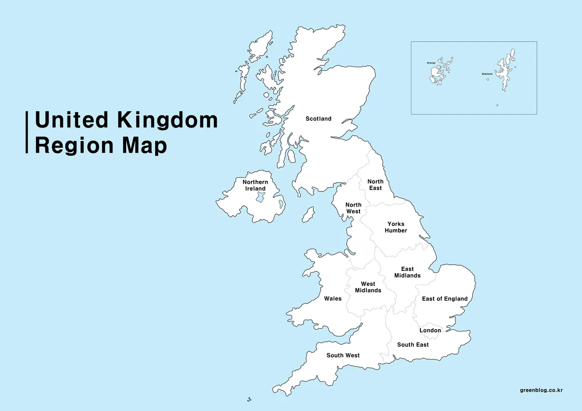 A printable general regional map of the United Kingdom