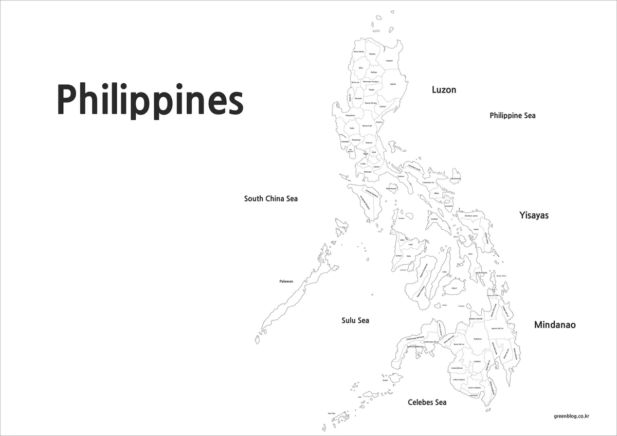 Printable black and white map of the Philippines designed for study materials and printed documents.
