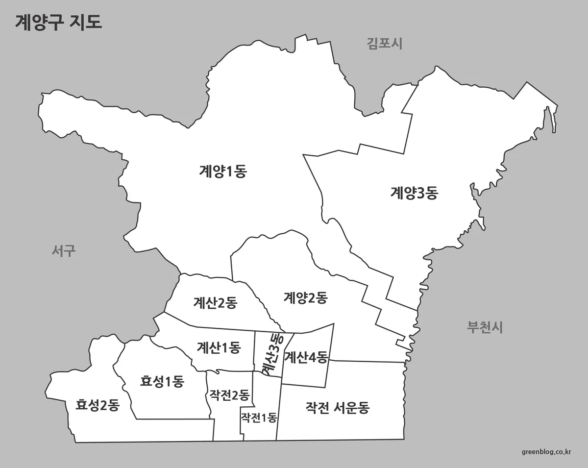 인천 계양구 흑백 행정구역 지도