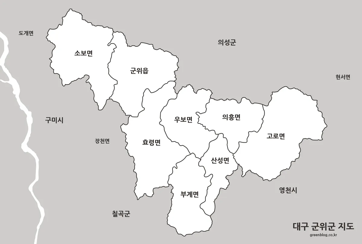 대구 군위군 흑백 지도